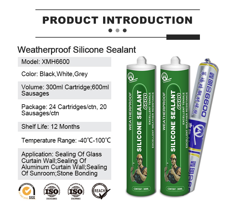 XMH 6600 Silicone Weatherproof Caulk Sealant Adhesive For Curtain Wall Sausage Package